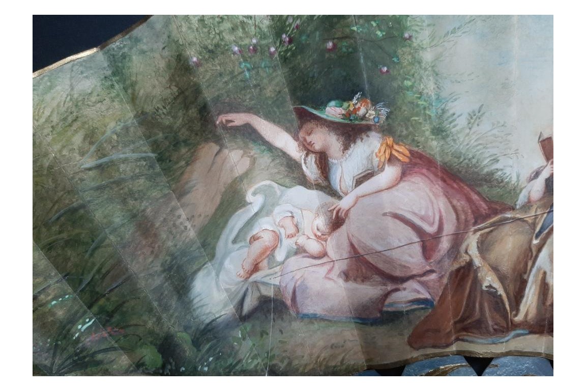 An afternoon in the open air, fan circa 1880-90