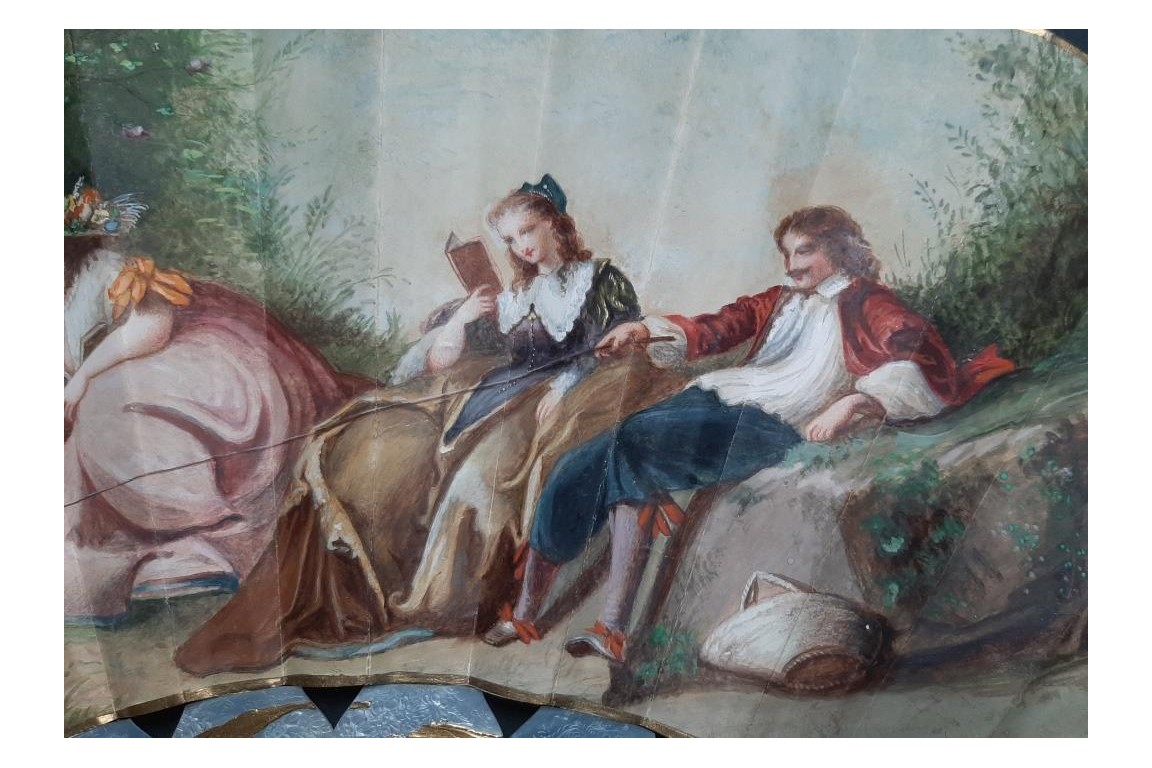 An afternoon in the open air, fan circa 1880-90