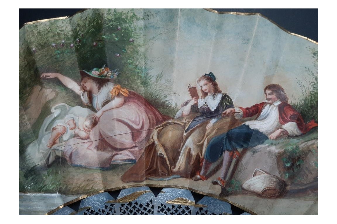 An afternoon in the open air, fan circa 1880-90