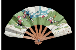 Les poussins au football, éventail d'enfant vers 1900-1930