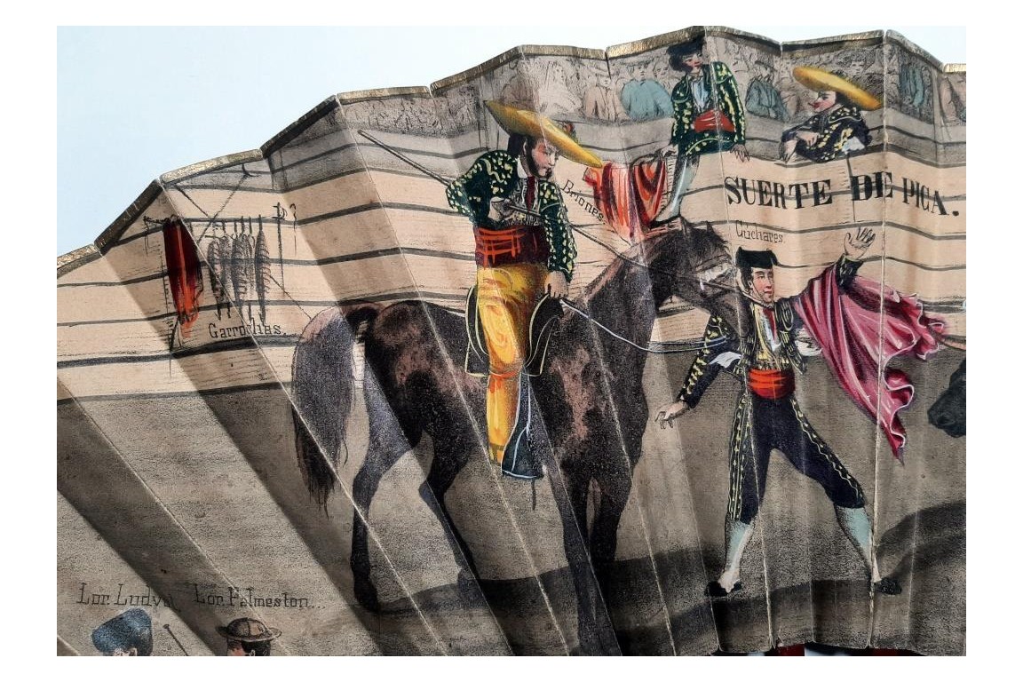 Dance and bullfighting, fan circa 1840-50