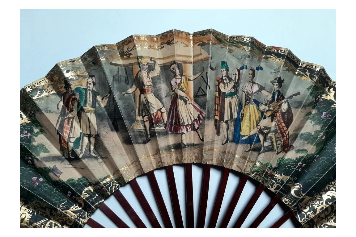 Dance and bullfighting, fan circa 1840-50