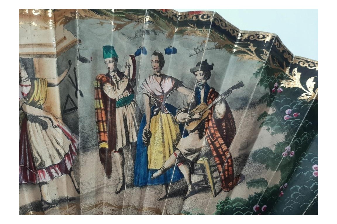 Dance and bullfighting, fan circa 1840-50