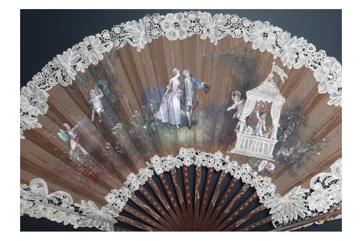 Le mât de cocagne de l’amour, éventail vers 1880-90
