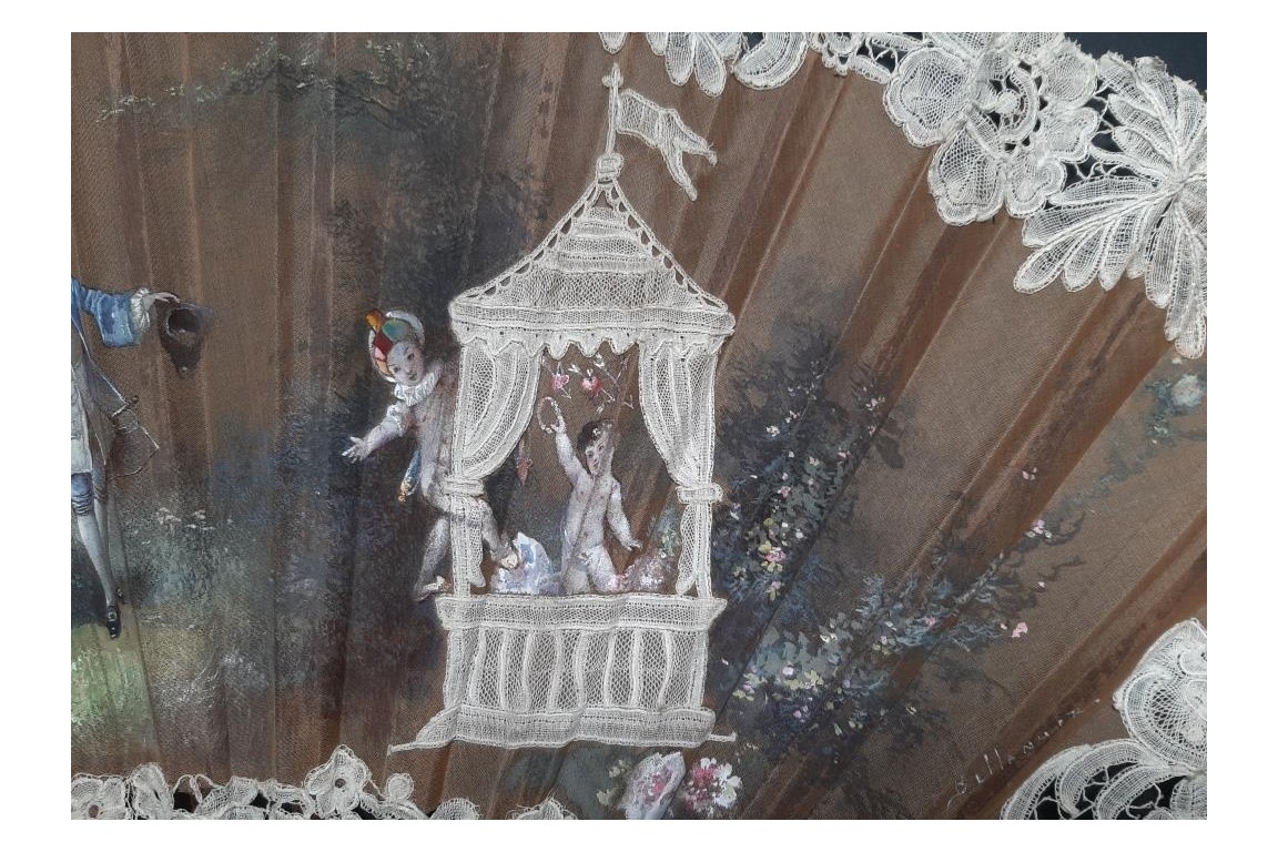 Le mât de cocagne de l’amour, éventail vers 1880-90