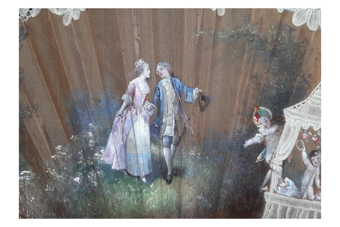 Le mât de cocagne de l’amour, éventail vers 1880-90
