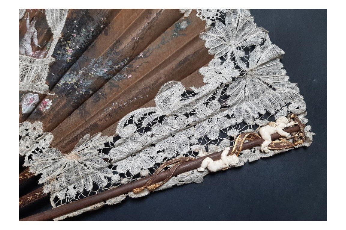 Le mât de cocagne de l’amour, éventail vers 1880-90