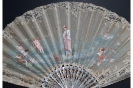 Cherubim contemplating Beauty, fan by Vanoni for Kees circa 1880-1900