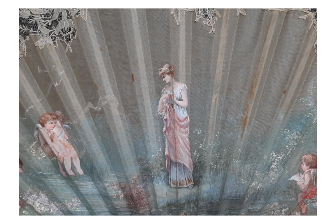Cherubim contemplating Beauty, fan by Vanoni for Kees circa 1880-1900