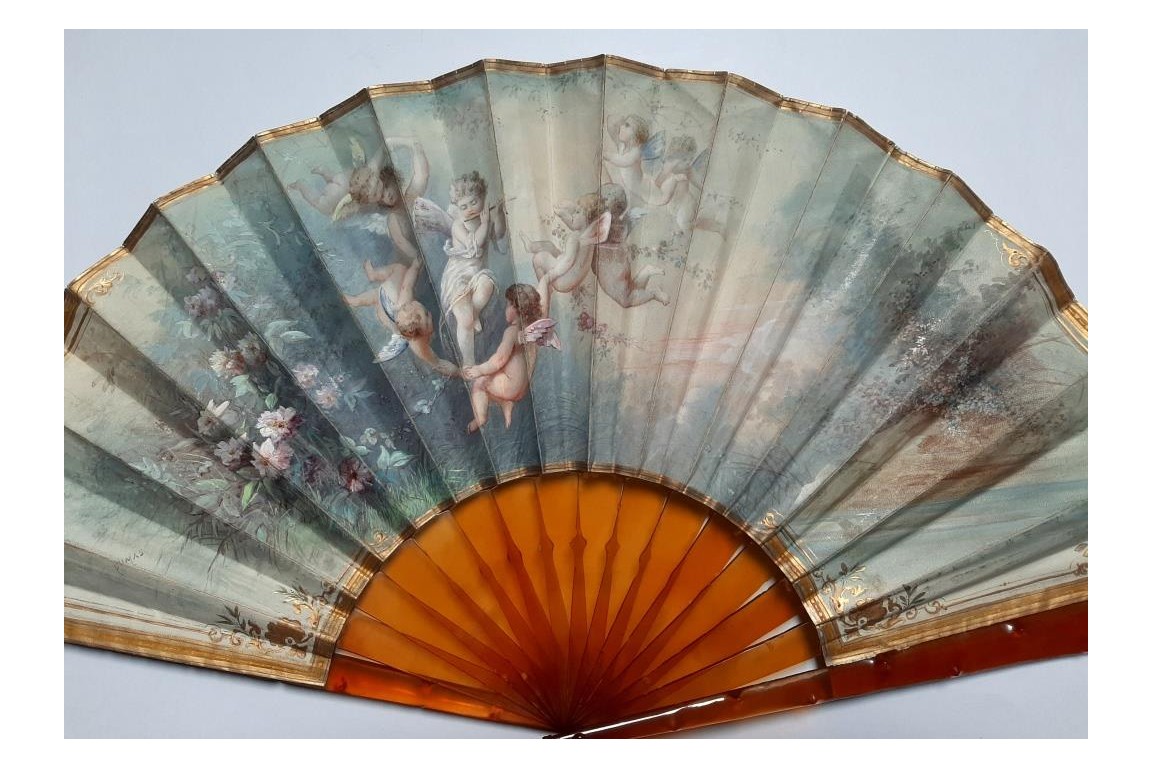 Dawn angels, fan by Marie Dumas late 19th century