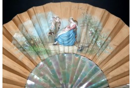 The happy dream or when love pulls the strings fan circa 1870-1900