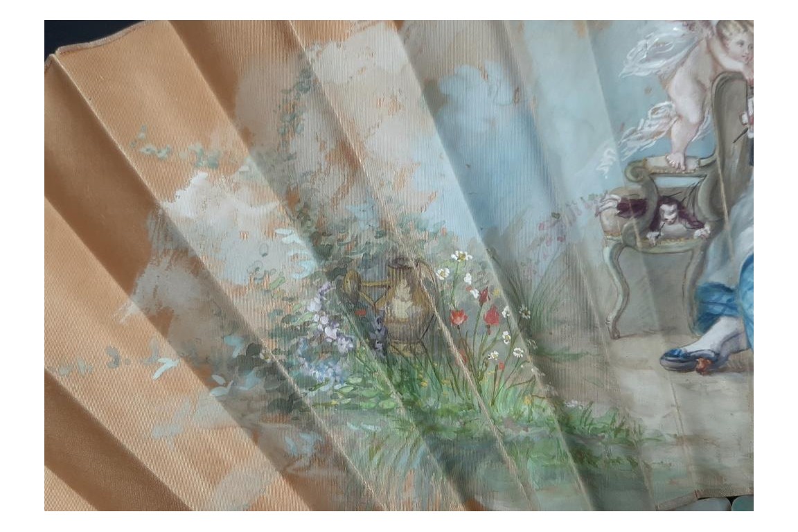 Le songe heureux ou quand l’amour tire les ficelles, éventail vers 1870-1900