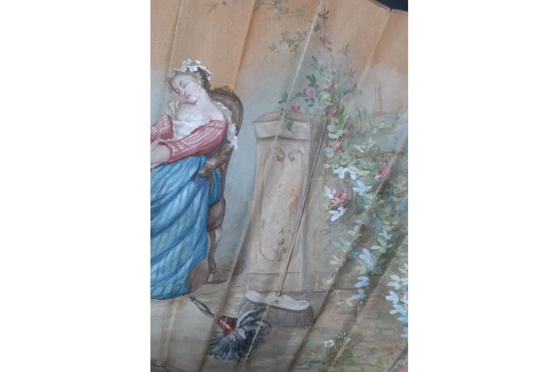 The happy dream or when love pulls the strings fan circa 1870-1900