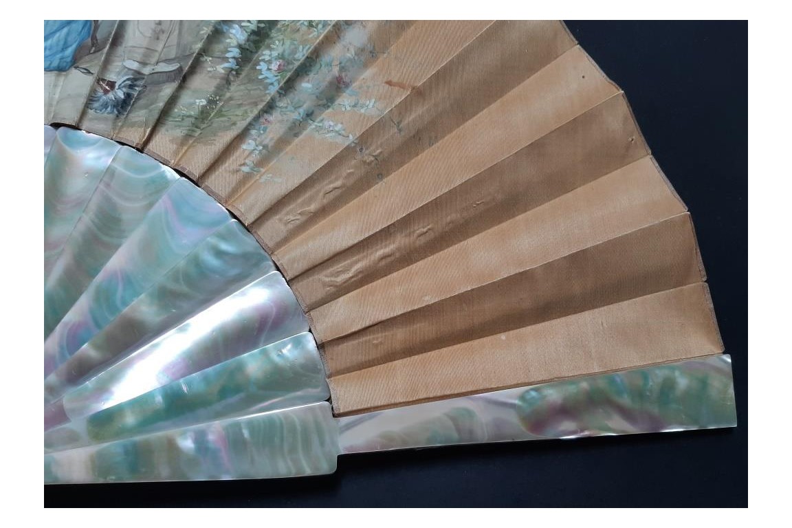 The happy dream or when love pulls the strings fan circa 1870-1900