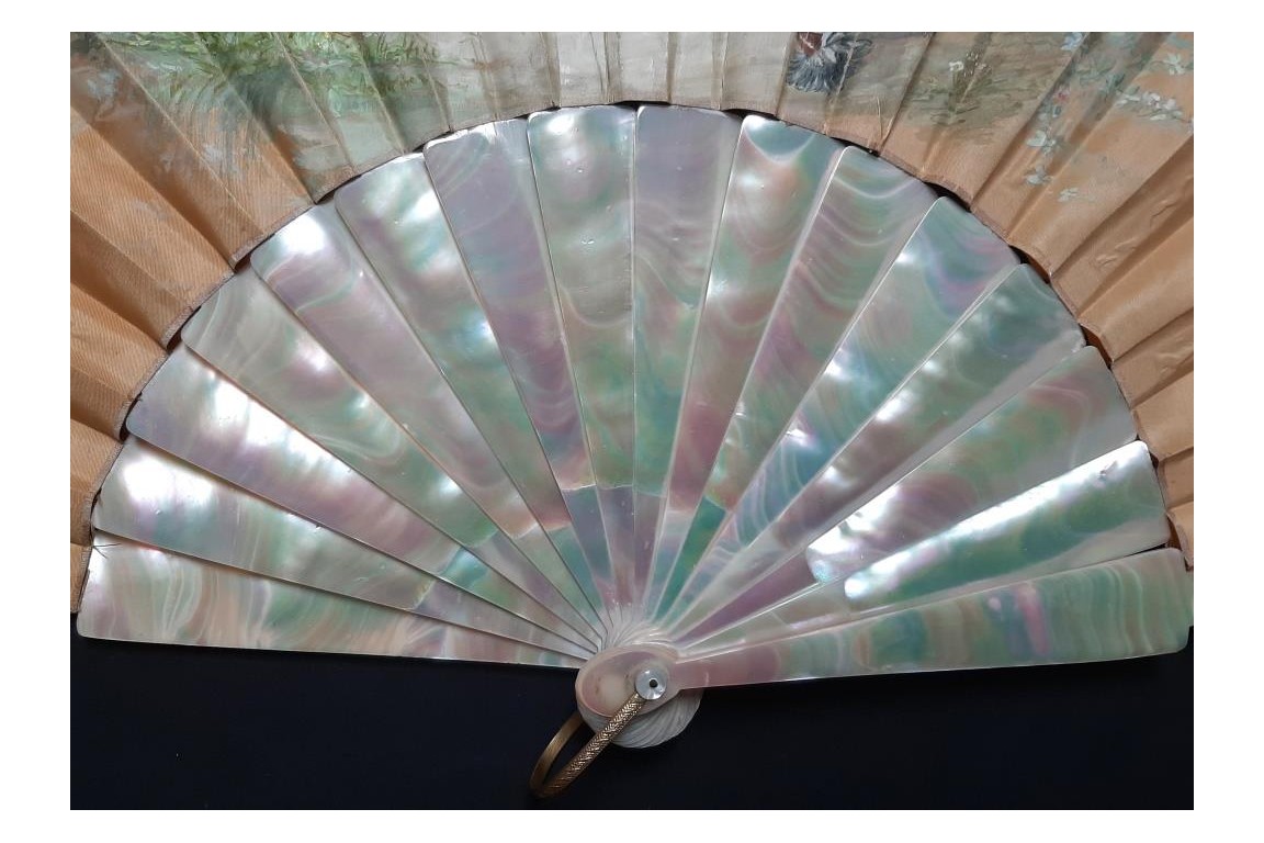 The happy dream or when love pulls the strings fan circa 1870-1900