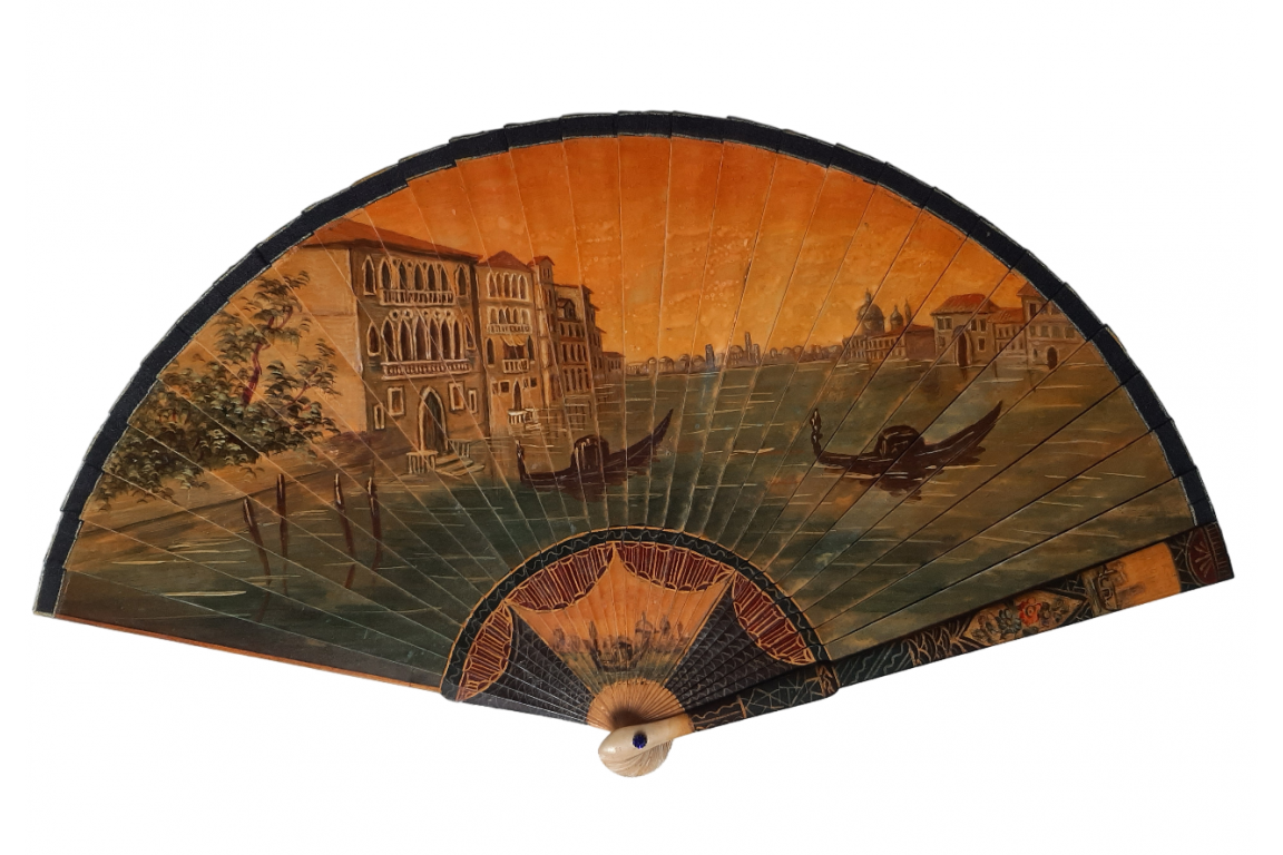 Coucher de soleil à Venise. Eventail vers 1900