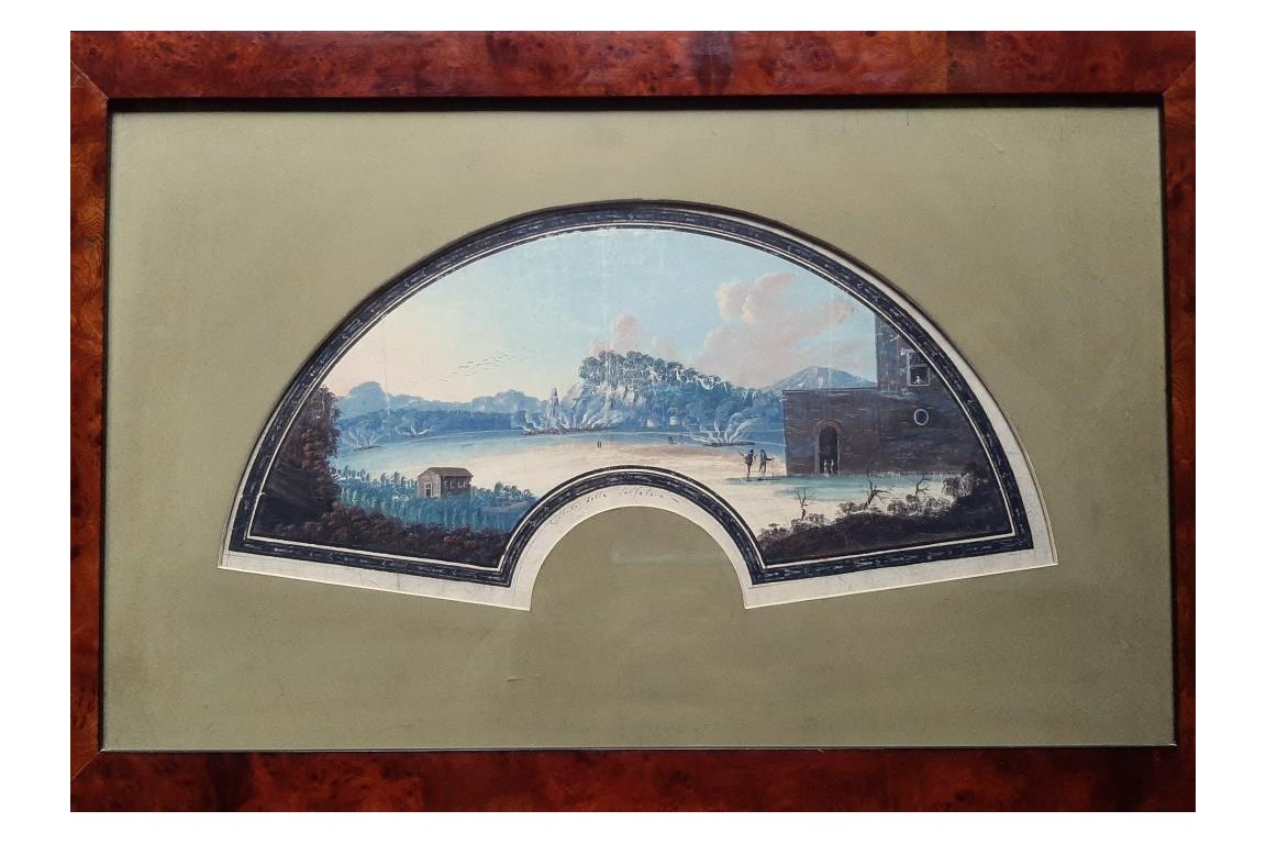 Les cendres et le souffre de Solfatara. Feuille d'éventail du Grand Tour, fin XVIIIeme