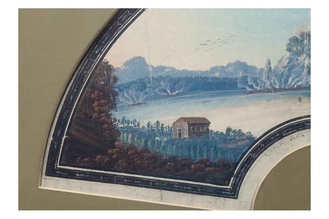 Les cendres et le souffre de Solfatara. Feuille d'éventail du Grand Tour, fin XVIIIeme