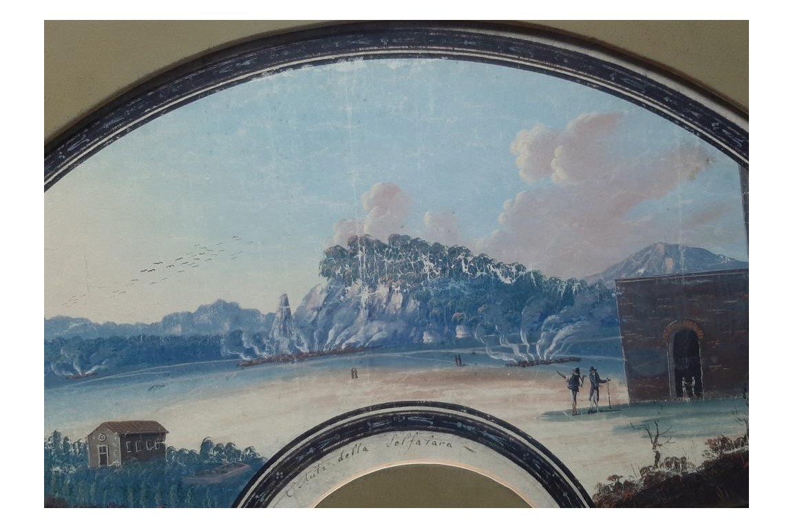 Les cendres et le souffre de Solfatara. Feuille d'éventail du Grand Tour, fin XVIIIeme
