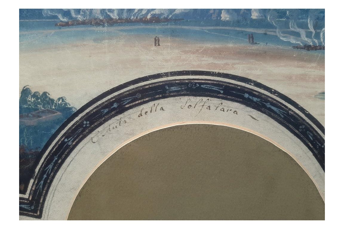Les cendres et le souffre de Solfatara. Feuille d'éventail du Grand Tour, fin XVIIIeme