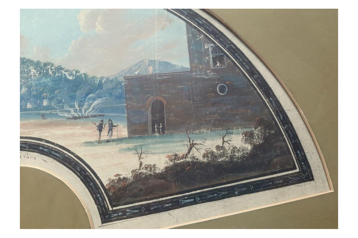 Les cendres et le souffre de Solfatara. Feuille d'éventail du Grand Tour, fin XVIIIeme