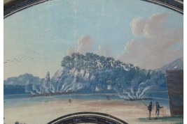 Les cendres et le souffre de Solfatara. Feuille d'éventail du Grand Tour, fin XVIIIeme