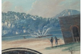 Les cendres et le souffre de Solfatara. Feuille d'éventail du Grand Tour, fin XVIIIeme