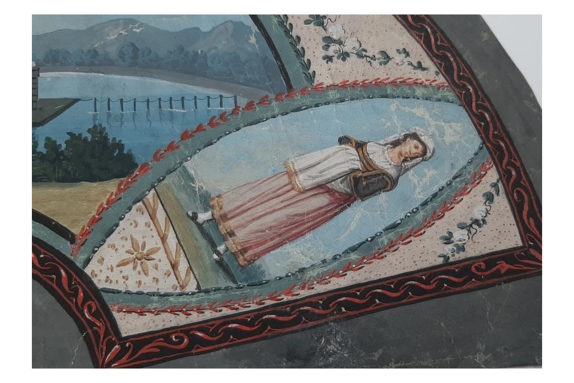 Lago Fusaro et Vesuvio, feuille d'éventail vers 1800-1820