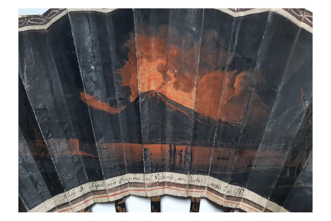 Eruptions du Vésuve et du Stromboli et le lac volcanique d'Agnano, éventail vers 1787