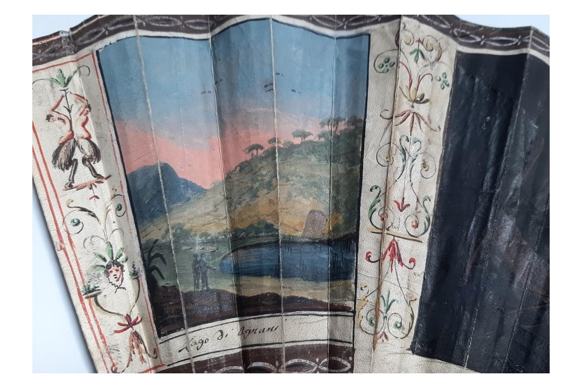 Eruptions du Vésuve et du Stromboli et le lac volcanique d'Agnano, éventail vers 1787