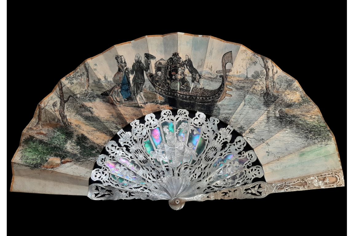 Gondole galante, éventail vers 1860-80