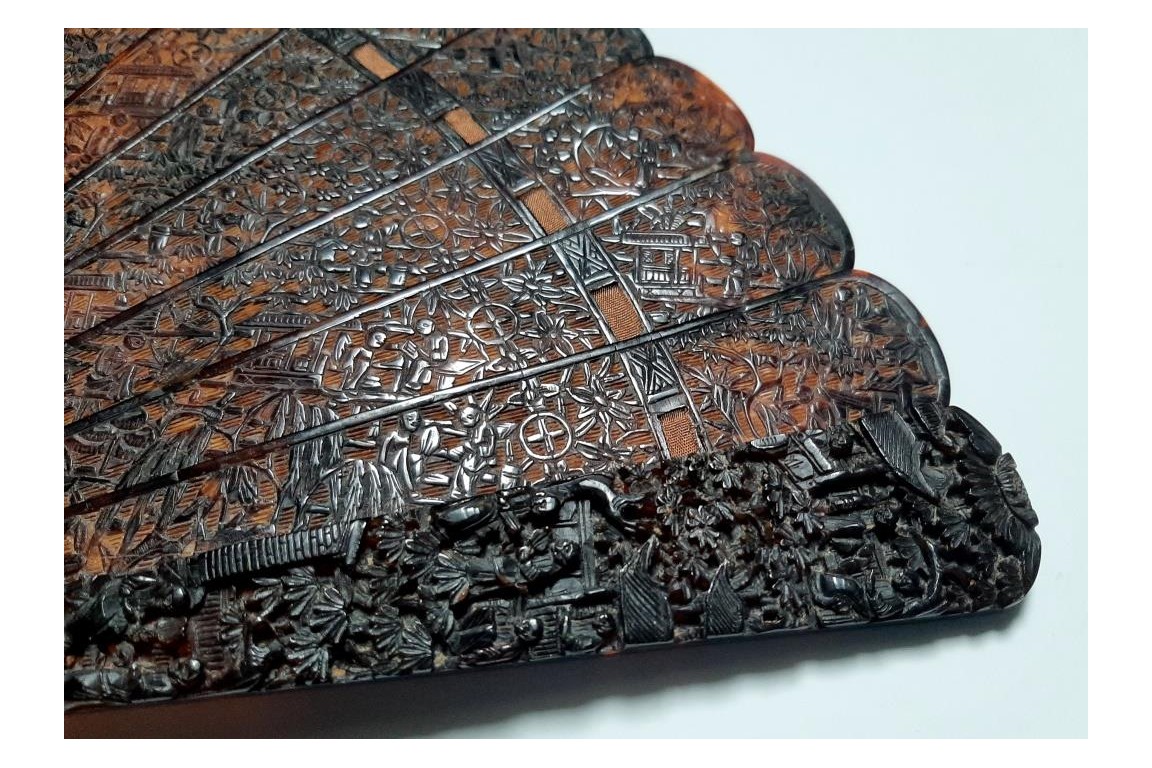 Scènes de terrasses, éventail Chine vers 1860-80