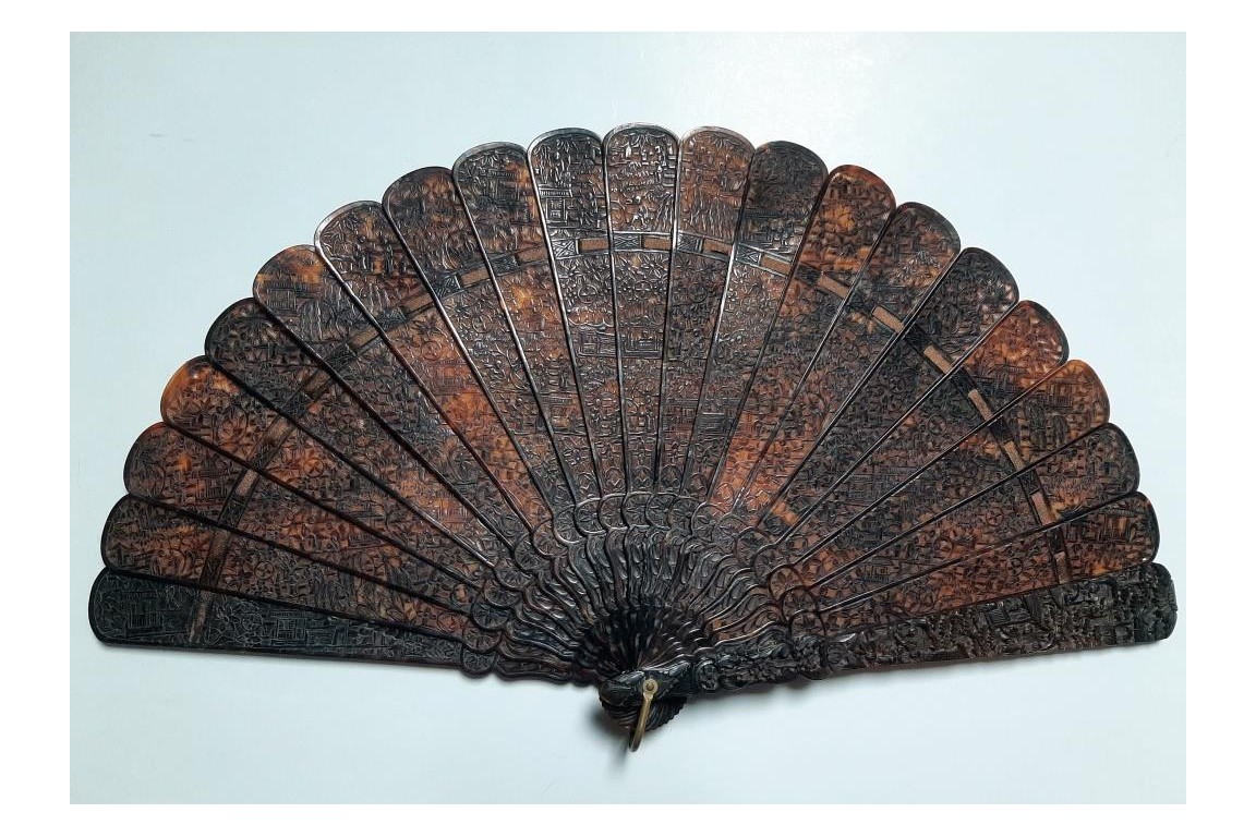 Scènes de terrasses, éventail Chine vers 1860-80