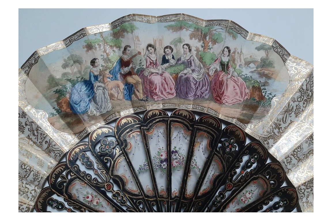 Galanterie au mica, éventail vers 1860