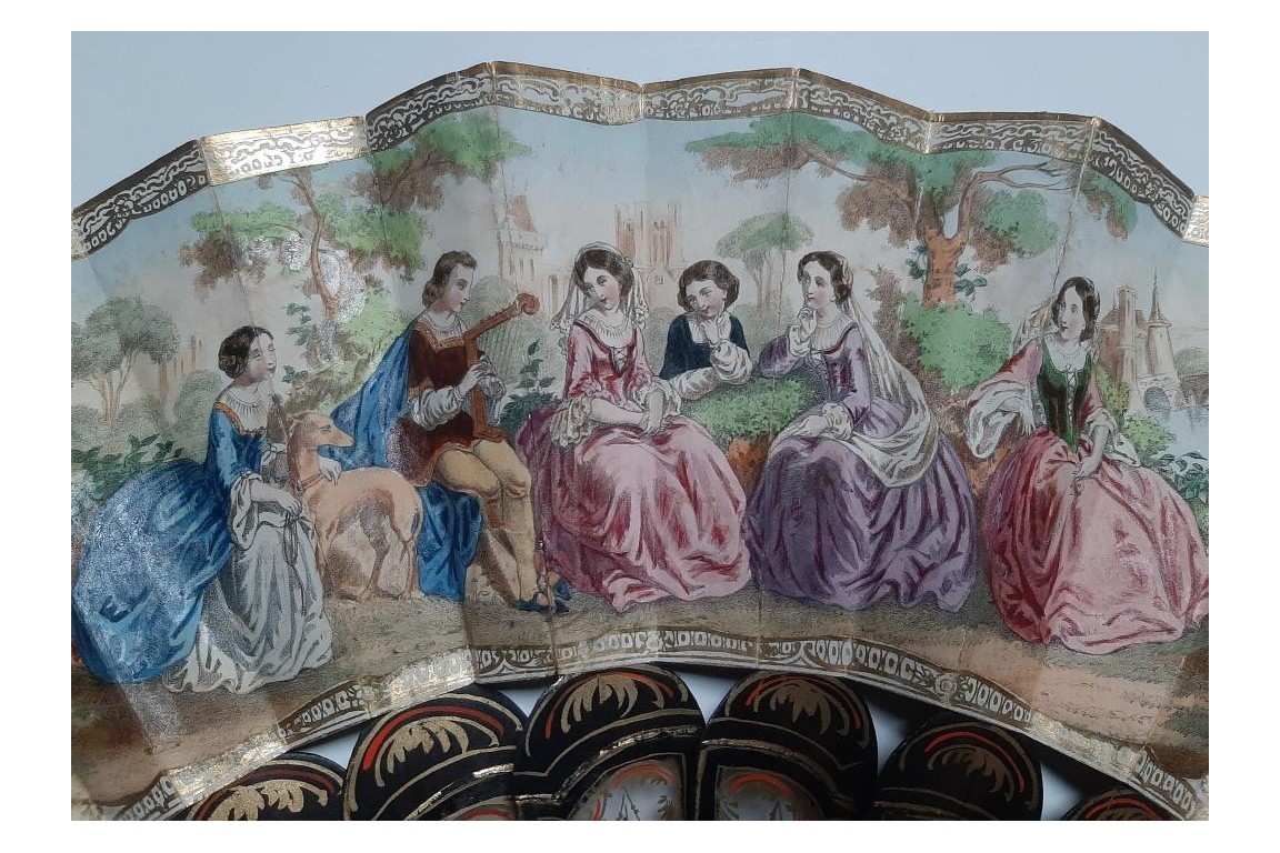 Galanterie au mica, éventail vers 1860