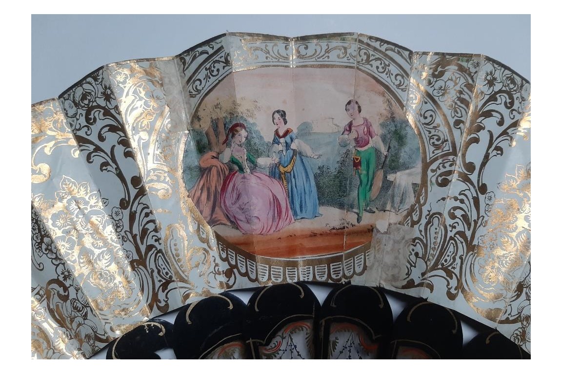 Galanterie au mica, éventail vers 1860