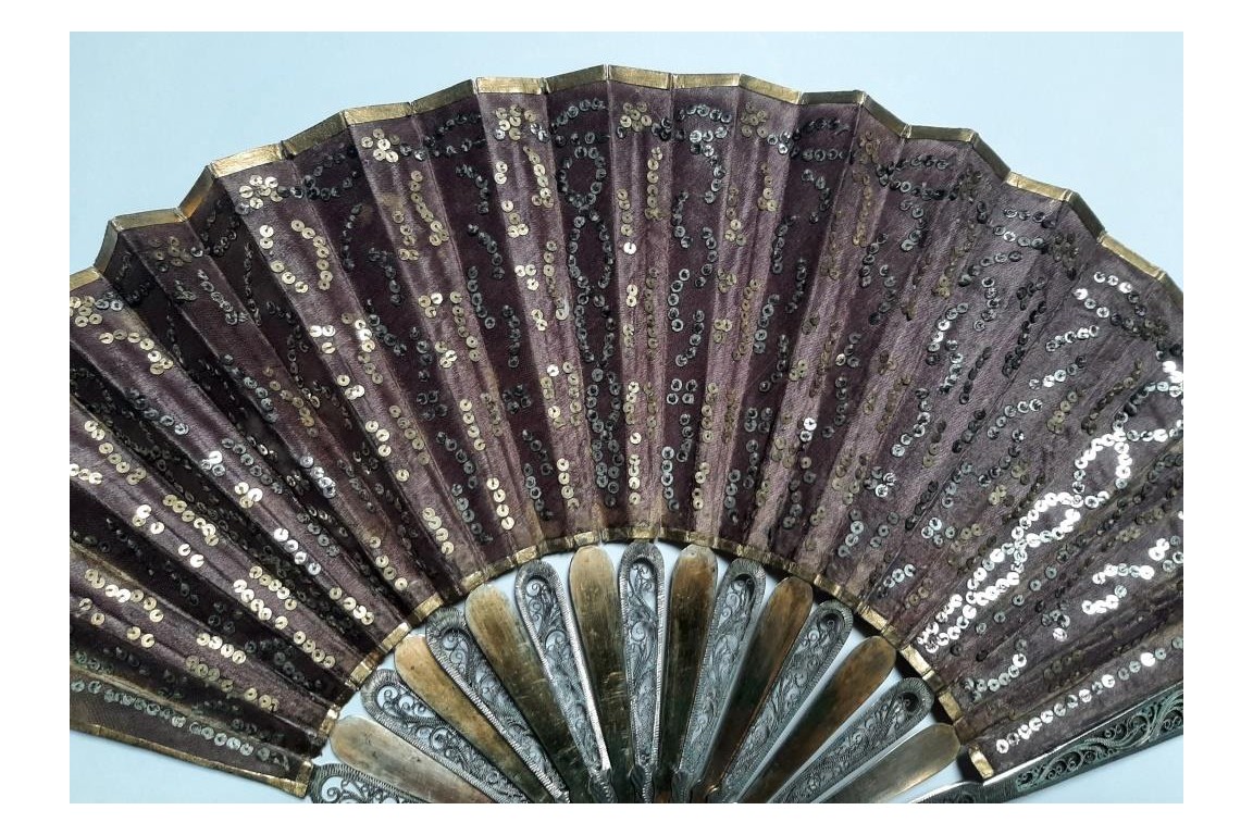 Purple, silver and vermeil.  Fan early 19th century