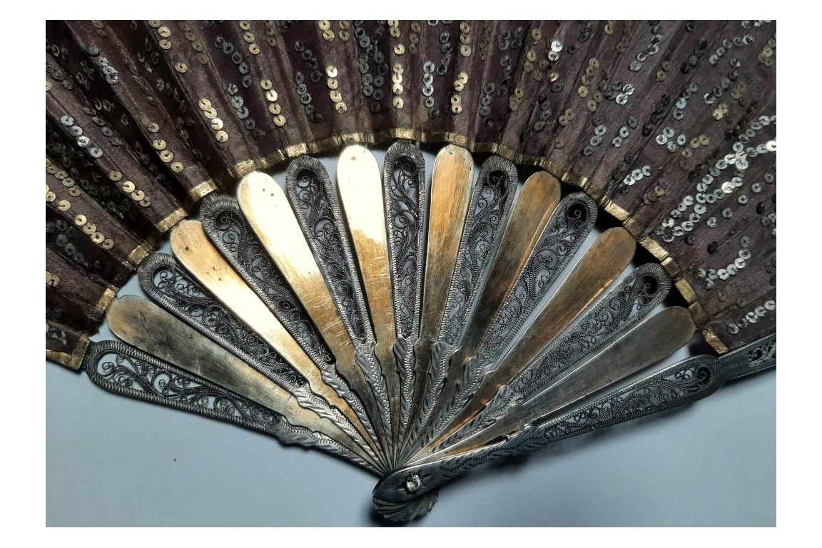 Purple, silver and vermeil.  Fan early 19th century