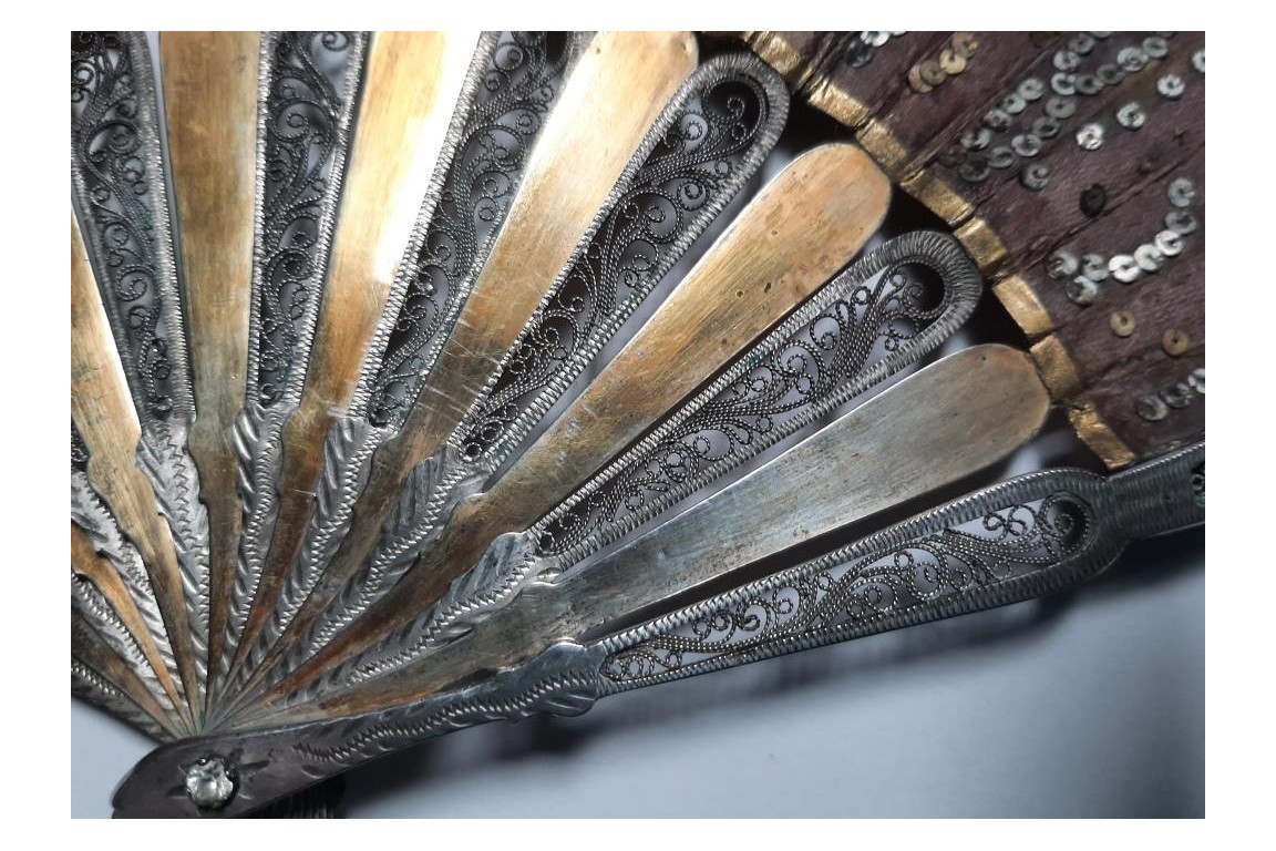 Purple, silver and vermeil.  Fan early 19th century