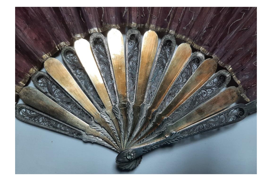 Purple, silver and vermeil.  Fan early 19th century