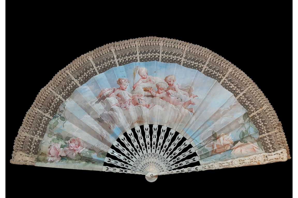 Le couronnement de l'Amour, éventail de Charles Chaplin vers 1880-90