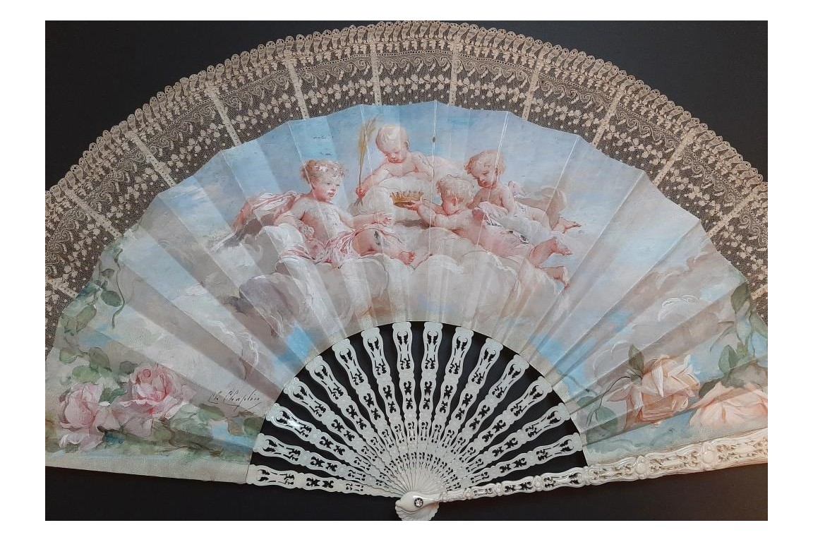 Le couronnement de l'Amour, éventail de Charles Chaplin vers 1880-90