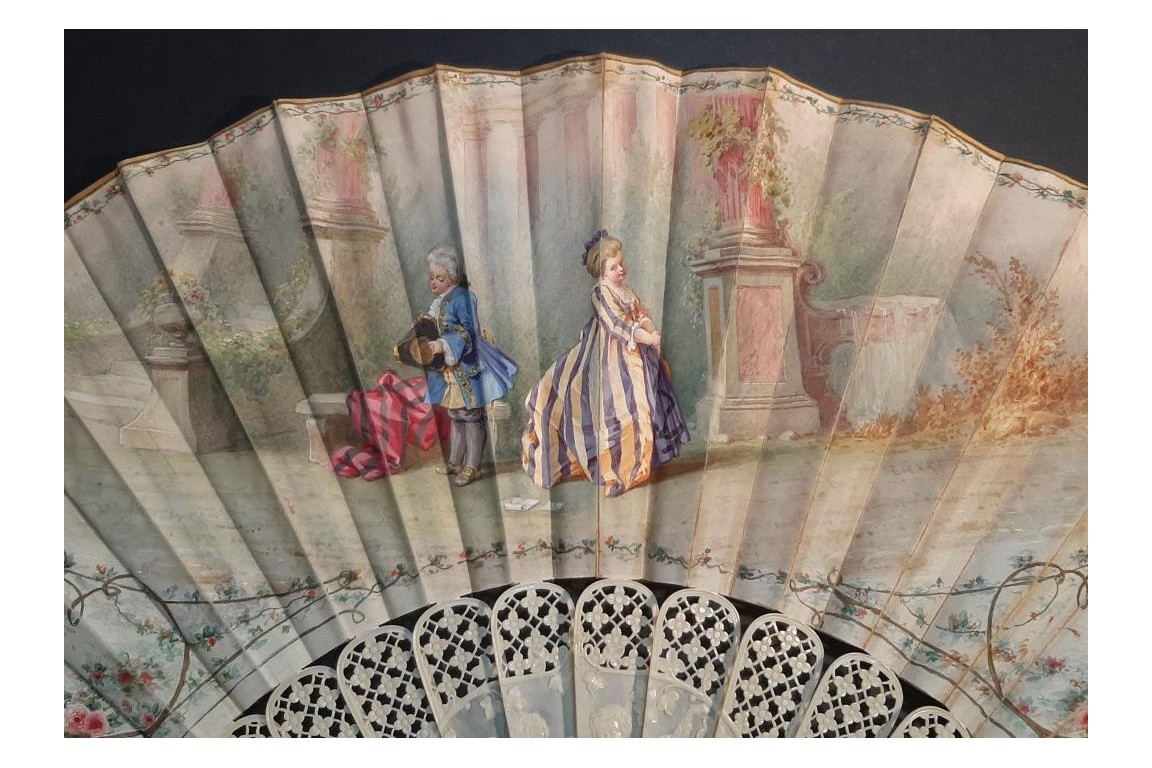 Timidité amoureuse, éventail d'Edouard Lièvre vers 1860-70