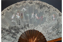 Sedan chair by Rodigue. Lace fan, circa 1890-95