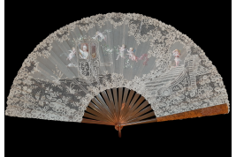 Sedan chair by Rodigue. Lace fan, circa 1890-95