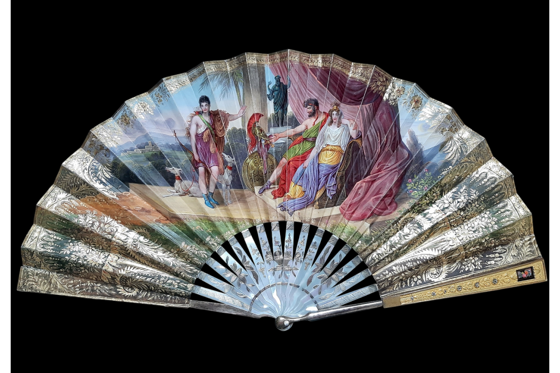 Heracles bringing the belt of the queen of Amazons, fan circa 1830