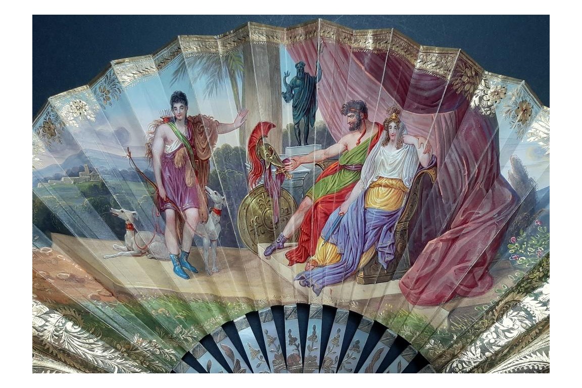Heracles bringing the belt of the queen of Amazons, fan circa 1830