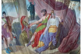 Heracles bringing the belt of the queen of Amazons, fan circa 1830