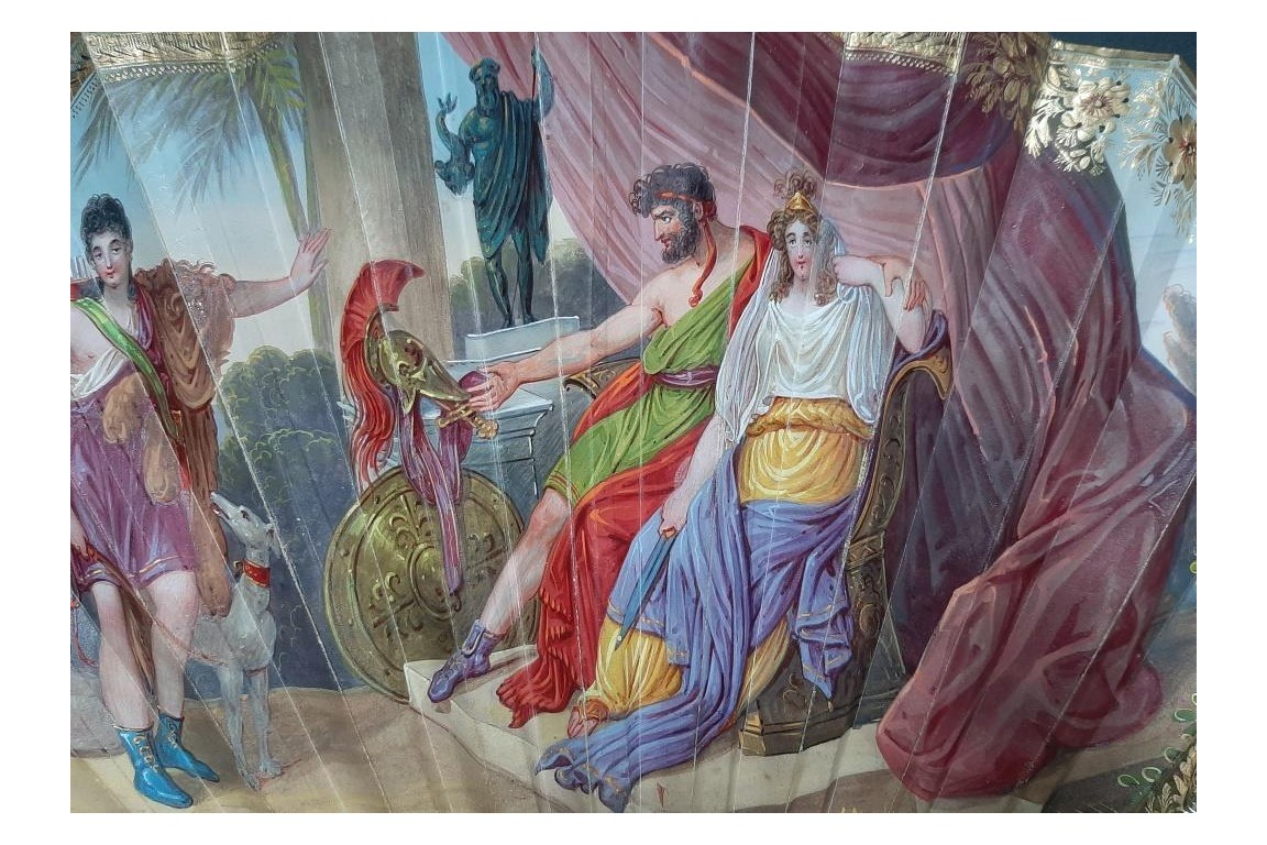 Heracles bringing the belt of the queen of Amazons, fan circa 1830