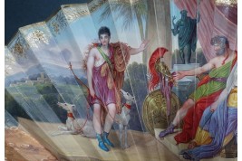 Heracles bringing the belt of the queen of Amazons, fan circa 1830